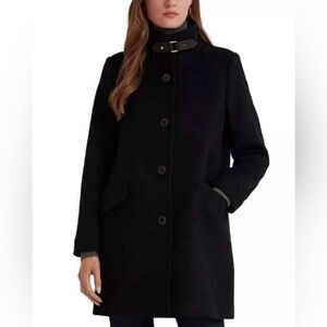 NWT $345 Lauren Ralph Lauren Wool Blend Black Buckle Collar Coat Sz 8